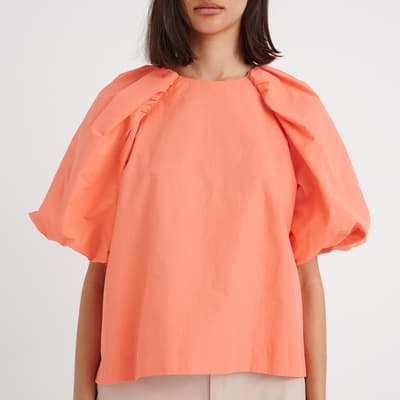 Coral Varali Puff Sleeve Cotton Top