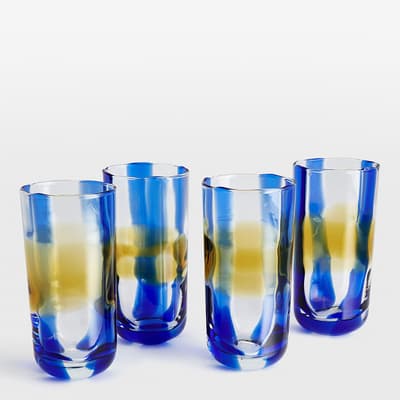 Set of 4 Blue and Amber Livorno Hiball Glasses