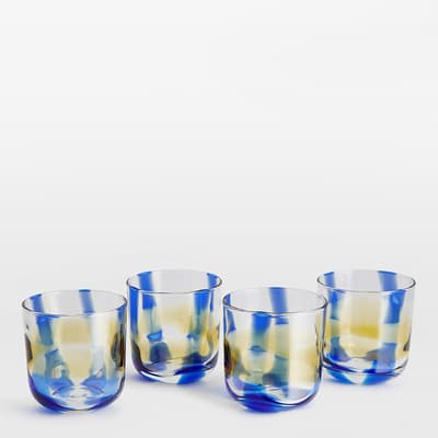 Set of 4 Blue and Amber Livorno Rocks Glasses