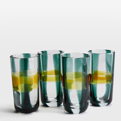 Set of 4 Green and Amber Livorno Hiball Glasses