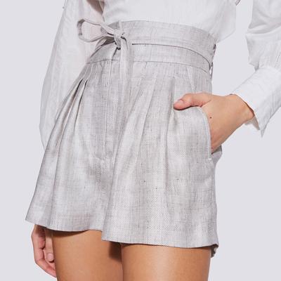 Grey Lafa Belted Linen Blend Short