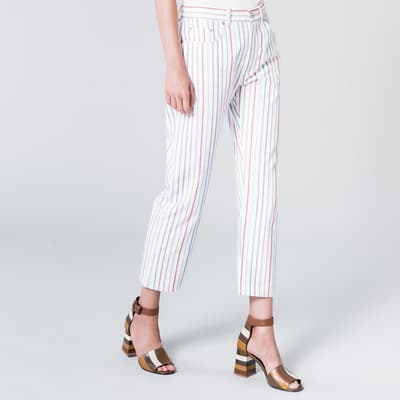 White Striped Straight Leg Strech Jeans