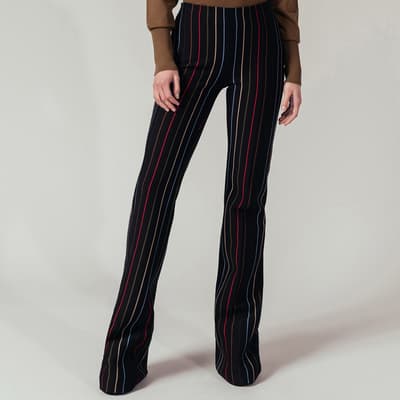 Black Striped Cotton Blend Flare Trousers