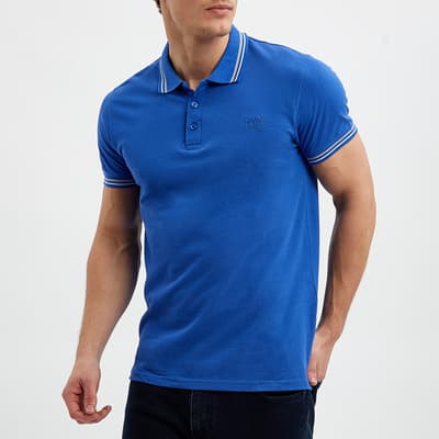 Blue Patch Logo Cotton Polo Shirt