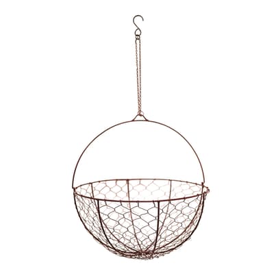 Outdoor Hanging Wired Netted Basket, Bronze