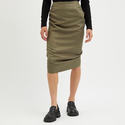Khaki Pinstripe Wool Skirt