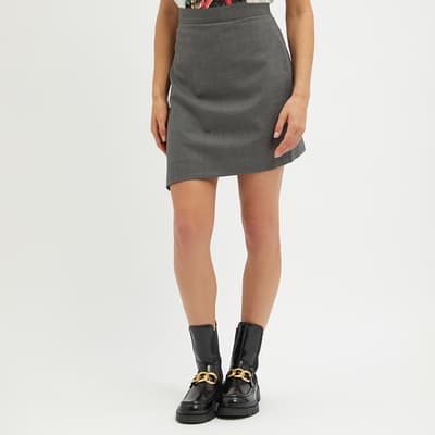 Grey Asymmetric Wool Mini Skirt
