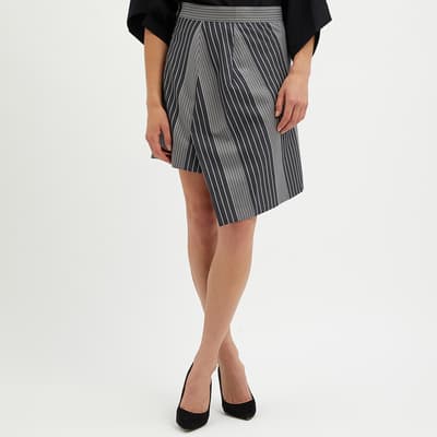 Grey Stripe Asymmetric Wool Mini Skirt