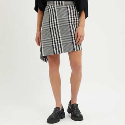 Navy Check Asymmetric Linen Blend Skirt