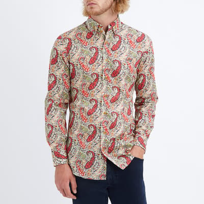 Red 2 Button Krall Printed Cotton Shirt