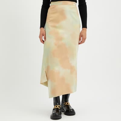 Pale Pink Printed Midi Wool Skirt