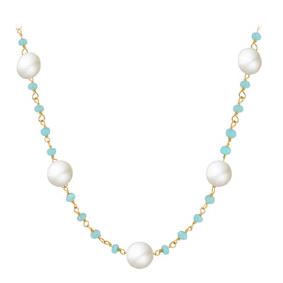 18K Gold Chalcedony & Pearl Necklace