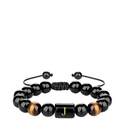 Black Onyx & Tiger Eye Initial J Bracelet