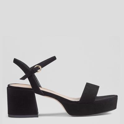 Black Amia OpenToe BlockHeel Leather Sandals