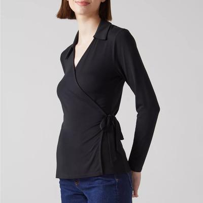 Black Anais Long Sleeve Wrap Top