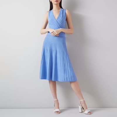 Blue Mona Pleated Sleeveless Midi Dress