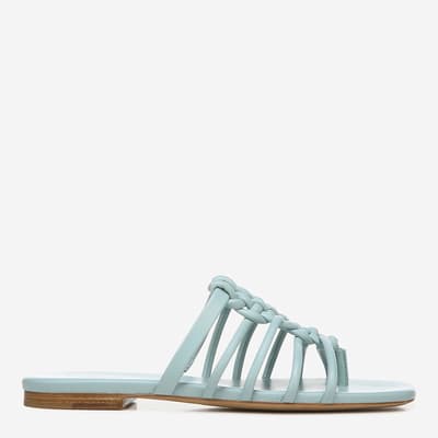 Women's Blue Dae Knotted Leather Flat Sandals