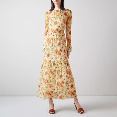 Yellow Floral Swinton Silk Maxi Dress