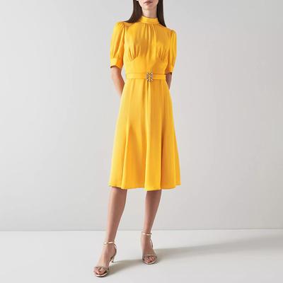 Yellow India High Neck Midi Dress