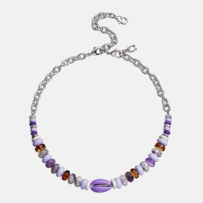 Purple Shell Beaded Choker Necklace