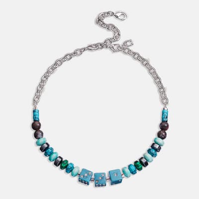 Turquoise Multi Dice Beaded Choker Necklace