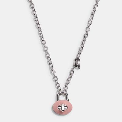 Silver Pink Chain Turnlock Necklace