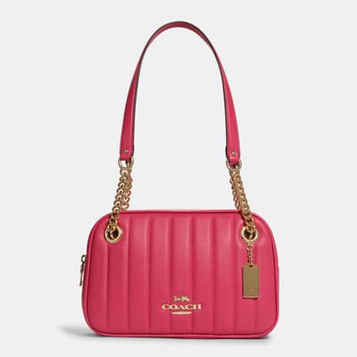 Bold Pink Linear Quilting Cammie Chain Shoulder Bag