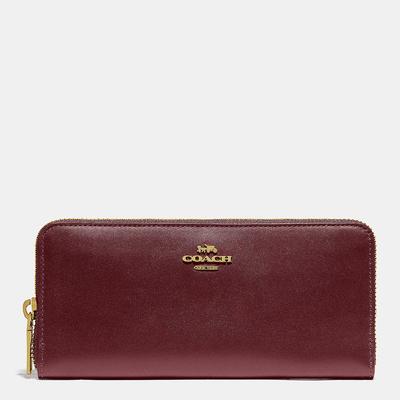Wine Smooth Leather Slim Accordion Zip Wallet