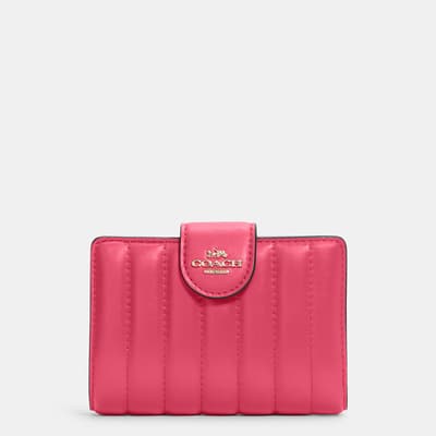 Bold Pink Quilting Leather Medium Corner Zip Wallet