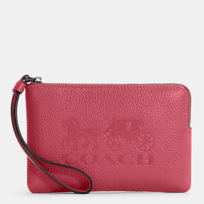 Embossed Horse And Carriage Leather Corner Zip Wristlet
