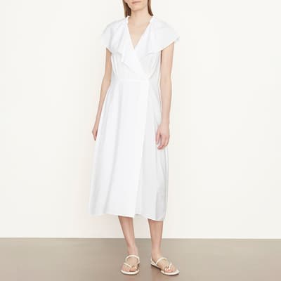 White Frill Detail Wrap Midi Dress