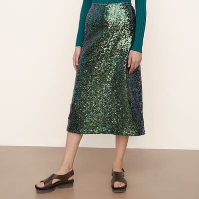 Green Sequin Slip Skirt