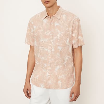 Pink Palm Print Short Sleeve Linen Blend Shirt