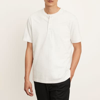 White Button Detail Cotton T-Shirt