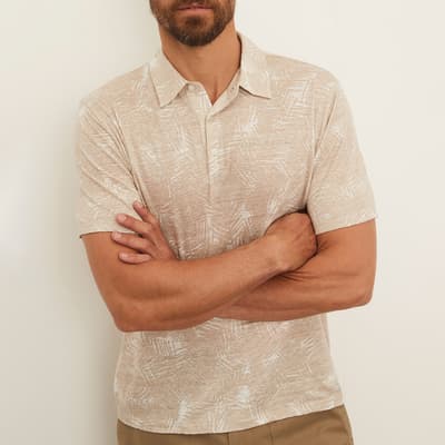 Sand Palm Print Linen Polo Shirt