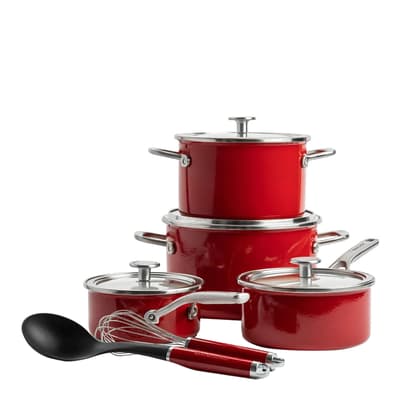 Set of 6 Steel Core Enamel Cookware Set, Empire Red