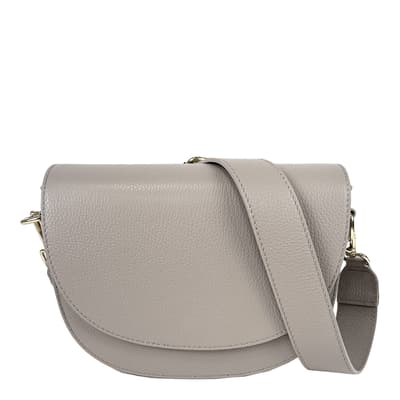 Grey Leather Bag With Rounded Flap