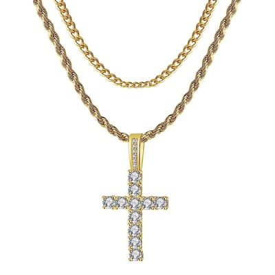 18K Gold & Silver Cross Necklace