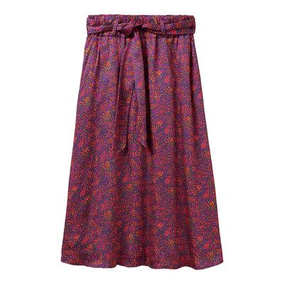 Pink Tie Waist Heartprint Midi Skirt