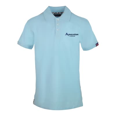 Light Blue Embroidered Logo Cotton Polo Shirt