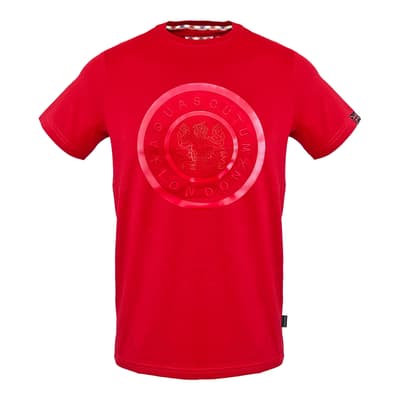Red Circular Printed Logo Cotton T-Shirt