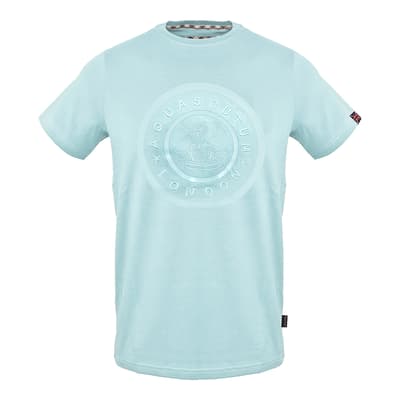 Light Blue Circular Printed Logo Cotton T-Shirt