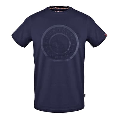 Navy Circular Printed Logo Cotton T-Shirt