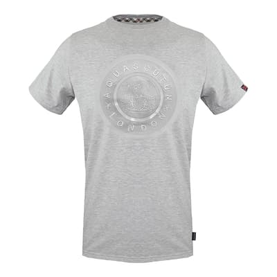 Grey Circular Printed Logo Cotton T-Shirt