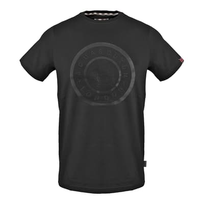 Black Circular Printed Logo Cotton T-Shirt