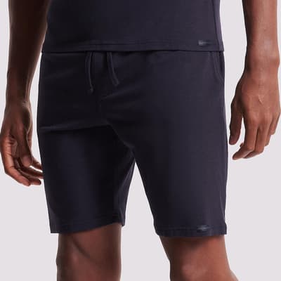 Navy Cotton Blend Shorts