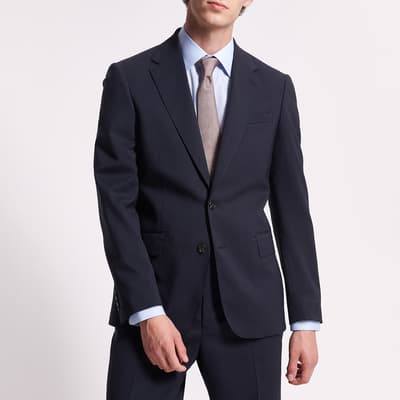 Navy Single Breasted Cotton Blend Suit Jacket