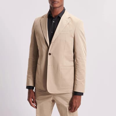 Sand Single Breasted Cotton Blend Suit Jacket
