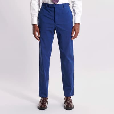 Blue Cotton Blend Suit Trousers