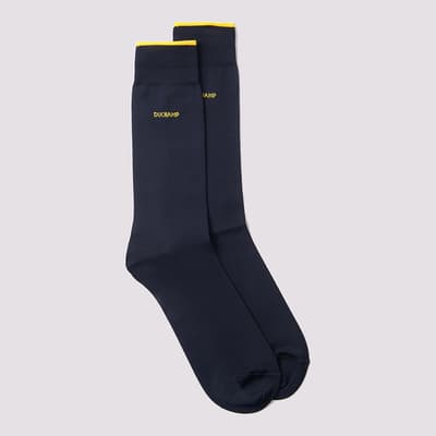 Navy Logo Design Cotton Blend Socks